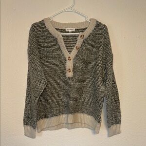 Blu Pepper V-Neck Oversized Sweater in Heathered Gray